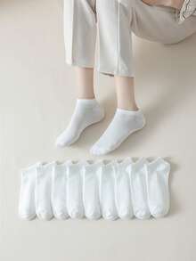 10pairs Solid Ankle Socks - White - View 4