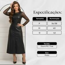 Tulle Bodysuit And Leather Midi Dress Set, Evangelical Fashion, Autumn Style - 黑色 - 查看 3