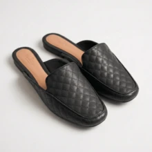 Women's Mule Flat Shoe With Quilted Detail, Open Back, Comfortable And Soft For Everyday Wear - Black - View 4