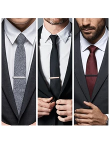 1/3pcs Wavy Tie Clips For Men Silver Black Gold 3 Pcs Tie Pins Set 2.2 Inch Business Shirt Necktie Pinch For Men,Accsesories,Fathers Day Gift - Multicolor - View 7