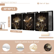 3 件套帆布抽象植物花卉装饰画，可选择带框或不带框，是理想的乔迁礼物、大学宿舍公寓装饰、酒店、家庭、客厅、卧室、浴室和办公室墙面装饰礼品。 - A - 查看 15
