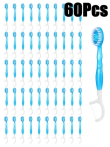 10/20/30/50 piezas Juego de cepillos de dientes desechables recubiertos previamente, Cepillo de dientes de viaje mini, Cepillo de dientes mini pre-empacado 5-en-1, Hilo dental, Palillo de dientes, Limpiador de lengua, Cepillo de dientes portátil y fresco (Azul) Raspador de lengua Blanqueador de dientes Cuidado oral Raspador de lengua de acero inoxidable Cepillo interdental Masajeador de encías - Multicolor - Ver 13