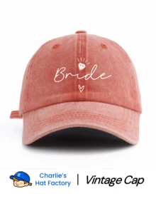 1pc Vintage Washed Baseball Cap - Bride Team Pattern Print - Retro Soft Adjustable Sun Hat, Suitable For Couples Party - Retro Washed Baseball Cap - View 35