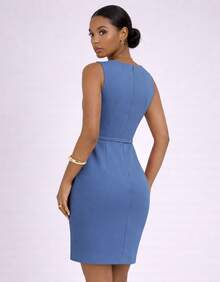 Via Vilarinho Elegant Women's Tank Top Sheath Dress, Tailored Fashion - 牛仔褲藍色 - 查看 3