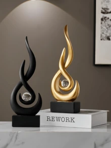 11.8 Inch Modern Minimalist Gold Flame Sculpture Decor, Suitable For Living Room, Dining Room, Bookshelf, Coffee Table, Abstract Art Sculpture Home Decoration - Multiple Styles - View 3