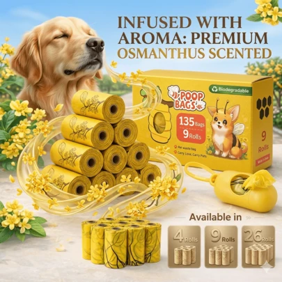 [Osmanthus Fragrance] Pet Waste Bags, Thickened Leak-Proof | Dog Poop Bags With Freshening Deodorizer, Outdoor Portable Trash Bags