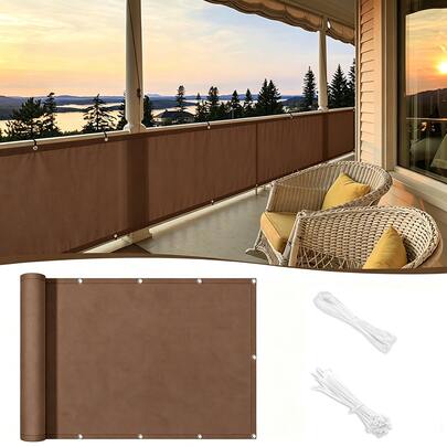 Balcony Privacy Screen, With Ropes And Ties, Sun-Shading And Heat-Insulating Garden Fence Cloth, Fence Protective Net, High Density And Thickness, Suitable For Balcony, Garden, Yard - Deep Coffee Color