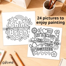 GDTME 1 Libro de colorear con citas inspiradoras, 24 páginas de papel grueso de 120 g/m², tamaño 20 x 20 cm, adecuado para principiantes, lindo, cómodo, audaz y fácil de usar, favor de fiesta, interacción entre padres e hijos, gran regalo, adecuado para vacaciones y eventos del Día de la Madre, ayuda a aliviar el estrés. Se puede usar como artículos de papelería y materiales de aprendizaje, emocionante temporada de festivales de música y bodas, delicado pequeño regalo. Suministros de oficina, suministros de aprendizaje - YX-340 - Ver 5