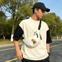 Túi đeo chéo bằng nylon đen in hình mèo ngộ nghĩnh, túi Crescent cỡ lớn, kiểu dáng thường ngày. - Nhiều màu - Xem 4