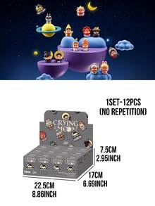 Caja misteriosa de la serie "Llorar a la luna" de POP MART CRYBABY, incluye 12 versiones regulares + 1 versión oculta, con figuras de estatuas celestiales sentadas con elementos de luna y astronauta, hechas de PVC/ABS de alta calidad, diseño artístico emocional, decoración de escritorio detallada y linda para el hogar u oficina, regalo ideal para fans de CRYBABY, entusiastas de la estética celestial, cumpleaños y aniversarios, mini escultura altamente coleccionable - Multicolor - Ver 13