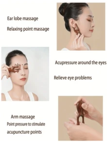 1pc Frog Massage Comb, Multi-Functional Massage Comb Suitable For Eyes And Face, Round And Disc-Shaped Comb, Five-Tooth Scalp Massage Comb, Sandalwood Comb. Suitable For Home Use, Sports, Outdoor Activities, Health Care, Fitness, Wellness, Also Can Be Used As Holiday Gifts. - Multicolor - View 3