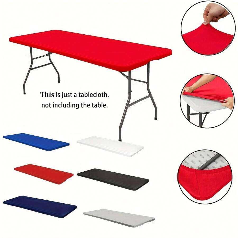 Stretchable Polyester Tablecloth - Washable, Wrinkle-Resistant Rectangular Cover For Dining & Kitchen Parties, Parties, Back-To-School Season - Đỏ - Xem 1