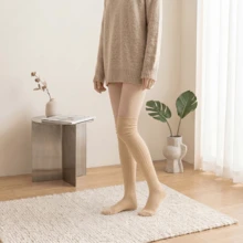 女童针织长款过膝袜，宽松袜口时尚过膝长筒袜 - 卡其色 - 查看 4