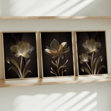 3 件套帆布抽象植物花卉装饰画，可选择带框或不带框，是理想的乔迁礼物、大学宿舍公寓装饰、酒店、家庭、客厅、卧室、浴室和办公室墙面装饰礼品。 - A - 查看 6