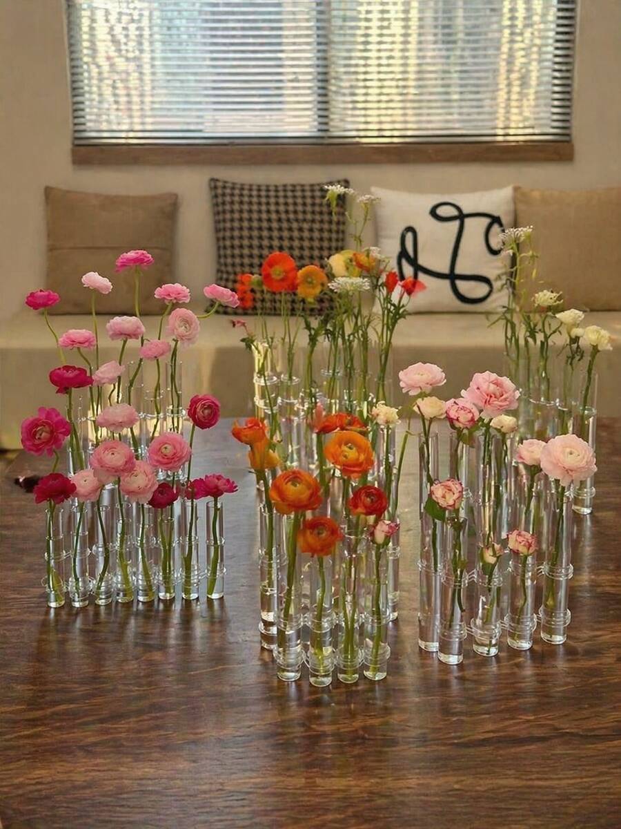 6pcs Transparent Household Test Tube Vases, Hydroponic Flower Pots, For Home Decor Vases, Holiday Gift, Stylish Glass Decorative Items, Fresh Flowers, Hydroponic Plant Containers, Decorative Vase Set For Home Arrangements