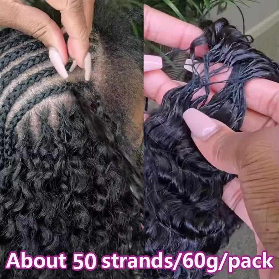 Feather Crochet Human Hair Burmese Curly Crochet Feather Tip Extensions Human Hair 60g Pre-Separated Naturally Bouncy Kinky Curly Texture Human Hair For Braiding - Natural Black - Xem 1