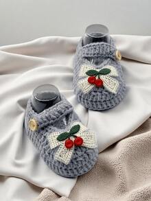 1 Pair Infant Girls' Cherry Mary Jane Boots, White Knit Strap - Light Grey - View 4