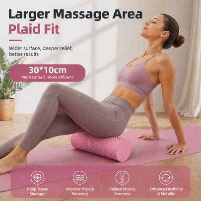 1pc Yoga Foam Roller, Yoga Massage Roller, Multi-Purpose Muscle Relaxation & Leg Slimming Foam Roller For Beginners, Solid Foam Roller In Multiple Colors, Suitable For Novices, Unisex, Gym, Relaxation Roller, Cylindrical, Hexagonal Textured Solid Pilates Roller For Yoga & Pilates