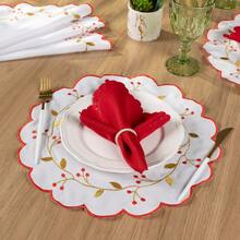 American-Style Placemat Set With Embroidered Charger Plates And Simple Napkins. Table Setting Kit With Simple Napkins. - Ramas rojas - Ver 4
