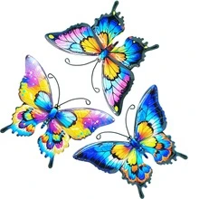 1/3 pièces Décoration murale en métal coloré en forme de papillon - Convient pour le jardin, le patio, le salon, la chambre, le balcon - Aucune électricité nécessaire, décoration de clôture extérieure, cadeau idéal pour la famille et les amis - Papillon en métal - Voir 8
