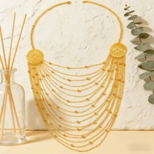 Collier à plusieurs rangs de franges exquis, collier de style exotique à design ajouré, accessoire mode pour robe de soirée de mariée - Taille unique - Voir 6