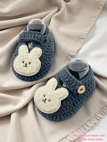 1 Pair Infant Rabbit Applique Slippers, Beige & White Infant Shoes - Dark Grey - View 1