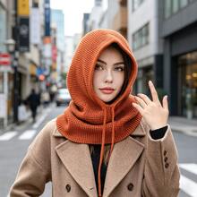 1 件女士冬季保暖针织无檐便帽，带围巾、耳罩 - 卡其色 - 查看 15