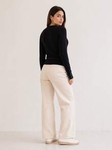 Women's Long Sleeve Knit Blouse With Round Neck, Fitted, Textured, Elegant, Casual, Autumn/Winter - 黑色 - 查看 4