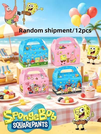 SpongeBob SquarePants Set de 12 cajas de regalo con diseños de personajes de dibujos animados - Bolsas de regalo de papel creativas, edición coleccionable, con personajes como Bob Esponja, Calamardo, Sandy, Plankton, Sr. Cangrejo en color rosa y estilos aleatorios, perfectas para fiestas de cumpleaños, fiestas sorpresa, cajas de dulces, decoraciones de fiesta, el mejor regalo de fiesta para amigos, accesorios de celebración festiva, artículos pequeños y divertidos, decoración de fiesta portátil y ligera