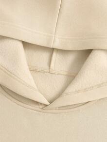 Women's Hoodie With Kangaroo Pocket, Casual Long Sleeve, Flannel Cotton, Warm, Ideal For Winter - Màu Khaki - Xem 3