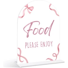 1 pieza Soporte de exhibición de sobremesa acrílico plano 2D, 1 pieza Lazo rosa "Disfruta de la delicia" - Decoración de mesa de postre con arco acuarela, adecuado para baby shower, despedida de soltera, fiesta de cumpleaños, cartel acrílico para mesa de postres, bandera de cinta de satén, decoración de sobremesa, decoración de fiesta - Multicolor - Ver 3