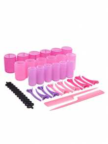 24pcs/Set [12pcs Hair Scrunchies + 12pcs Metal Hair Clips] / 12pcs/Set [6pcs Hair Scrunchies + 6pcs Metal Hair Clips] Jumbo Hair Curler Set, Includes 12pcs Self-Adhesive Hair Curlers And 12pcs Stainless Steel Alligator Clips, Suitable For Long, Medium, Short, Thick, Thin, Bangs Hair, Create Voluminous Hairstyles (24pcs/12pcs), Hair Styling Tools And Accessories - Pink - View 11