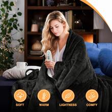 Electric Heated Throw Blanket, 72" X 84" Soft Fleece Electric Blanket, 6 Heat Levels & 1-10 Hours Timer Auto Off, Over-Heat Protection,Fast Heating Blanket For Home Office Use, ETL Certified, Machine Washable - Grå - Visa 3