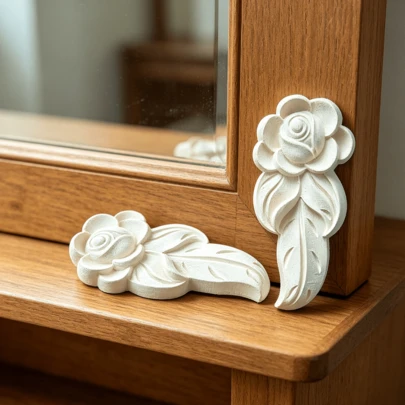 2 piezas Talla de madera maciza con flor incrustada en la esquina, decoración del hogar, adecuada para muebles, gabinetes, puertas y ventanas, oficinas, paredes de fondo, porches y otras decoraciones, decoración navideña, decoración DIY.