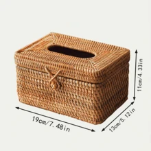 1 pieza Caja de pañuelos tejida a mano de ratán, dispensador de pañuelos cuadrado tejido con base antideslizante, bordes lisos, adecuado para decoración del hogar, baño, oficina, hotel - Amarillo - Ver 13