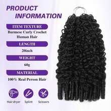 Feather Crochet Human Hair Burmese Curly Crochet Feather Tip Extensions Human Hair 60g Pre-Separated Naturally Bouncy Kinky Curly Texture Human Hair For Braiding - Natural Black - Xem 4