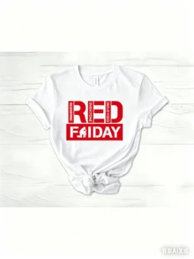 May 5th Day Casual T-Shirt 100% Cotton Women's Summer Top. On Fridays We Wear Red Shirts, We Wear Red To Remember Everyone's Deployment. American Flag American Veterans T-Shirt, American Flag T-Shirt 180g Breathable Cotton Tee, All Match - 白色 - 查看 11