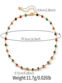 Luxury Vintage Gold Multi Color Stone Beaded Necklace Round Rainbow Cabochon Station Chain Premium Boho Elegant Fine Statement Jewelry - Zsp042420 - 查看 5