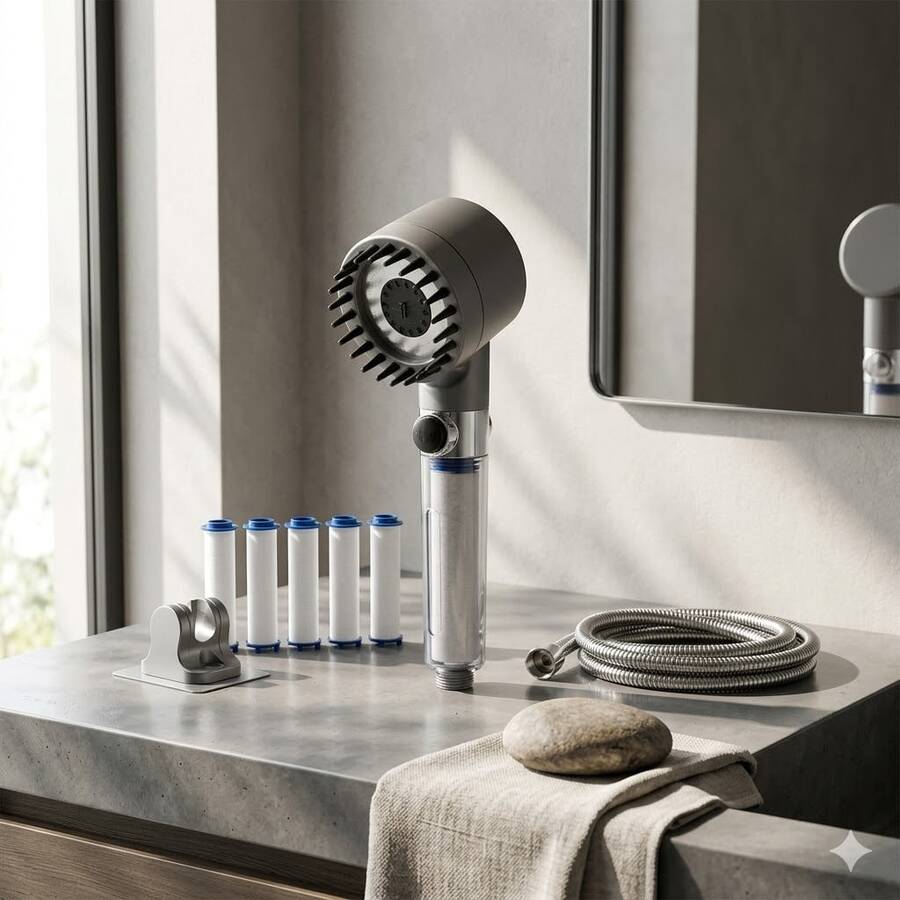 Ion Drops Shower Head, 2025 New Ion Drops Filtered Shower Head With 59"/1.5m Stainless Steel Hose And Holder, 4 Spray Modes High Pressure ShowerHead With ON/Off Switch (Gray-5) - Xám - Xem 1