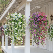 2/4pcs Artificial Silk Morning Glory With Holly Leaves, UV-Resistant, Lifelike Hanging Floral, Suitable For Outdoor Decoration In Spring And Summer, Artificial Hanging Flowers For Wedding, Home, Office, Garden, Birthday, Anniversary, Holiday, Graduation Ceremony (Rose Red) - Multicolor - View 3