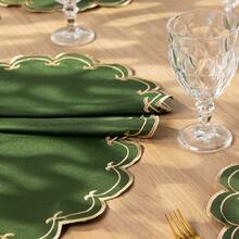 American-Style Placemat Set With Embroidered Charger Plates And Simple Napkins. Table Setting Kit With Simple Napkins. - Esparta Moss - Ver 5