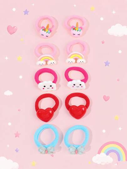 10pcs/Set Candy Color Hair Ties For Girls, Rainbow Cloud Unicorn Butterfly Heart Hairband, Y2k Dopamine Hair Band, Cute Hair Accessories For Girls Gifts Summer Hawaii Vacation Daily