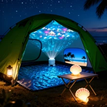 360°旋转LED海洋投影灯，USB供电，适用于卧室、游戏室、客厅、宿舍天花板，营造海洋动物主题氛围照明装饰。 - 海洋 - 查看 4