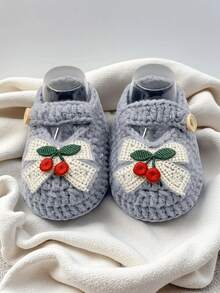 1 Pair Infant Girls' Cherry Mary Jane Boots, White Knit Strap - Light Grey - View 3
