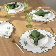 American-Style Placemat Set With Embroidered Charger Plates And Simple Napkins. Table Setting Kit With Simple Napkins. - Tropical White - View 3