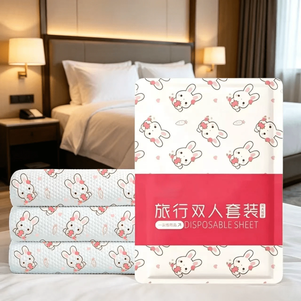 Bộ ga trải giường dùng một lần 3 món/bộ cho 1 người hoặc 4 món/bộ cho 2 người, đồ dùng du lịch & khách sạn, bộ đồ giường bảo vệ vệ sinh, bộ ga trải giường và vỏ gối dùng một lần cỡ lớn & dày dặn. - trắng - Xem 1