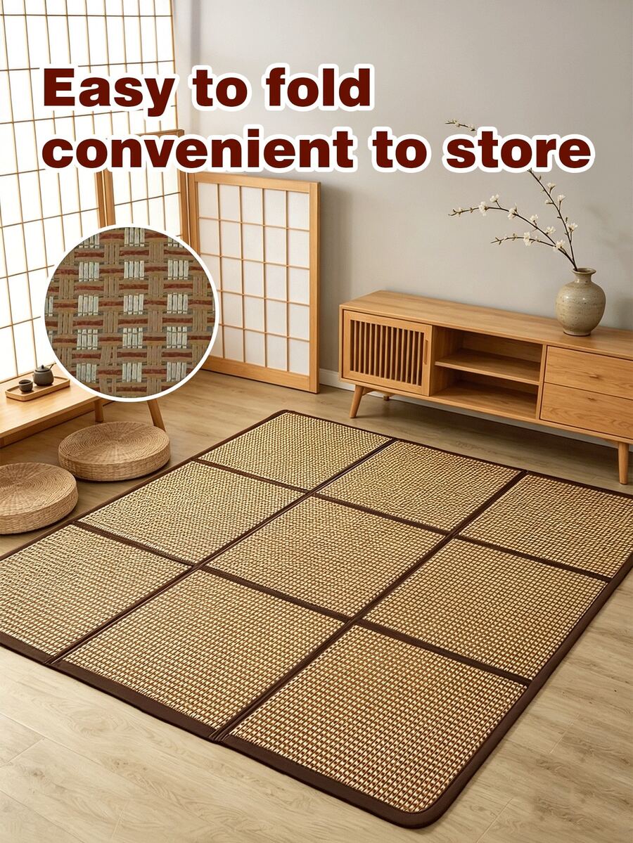 Foldable Japanese-Style Rattan Woven Cooling Mat, Breathable Non-Slip Tatami Floor Carpet For Bedroom/Living Room, Summer Use, Easy Storage - Folding Carpet - View 1
