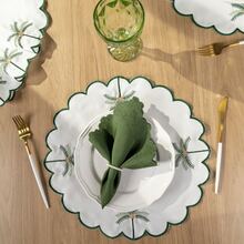 American-Style Placemat Set With Embroidered Charger Plates And Simple Napkins. Table Setting Kit With Simple Napkins. - Tropical White - View 4