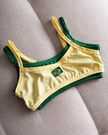 Double Strappy Cropped Top With Brazil Embroidery, 2 In 1, Women's, Beach, Holiday, Sports And Fitness, Vacation, World Cup - 薑色 - 查看 1