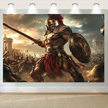 Thiết kế phẳng 2D, 1 tấm vải phông nền chiến trường Spartan, tranh tường quân đội Spartan Hy Lạp cổ đại với binh lính Spartan và bộ binh hạng nặng Hy Lạp, thiết kế khiên và giáo chân thực. - 8 - View 14